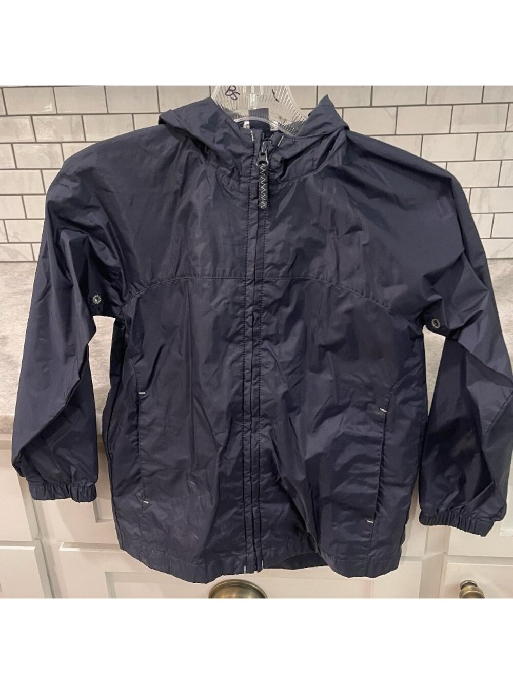 Lands End Windbreaker Jacket Boys Size 5-6‎ Medium Navy Blue Water Resistant